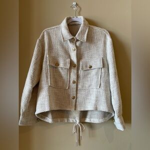 Jacket/Shacket: Gold Button, Collared, Textured/tweed